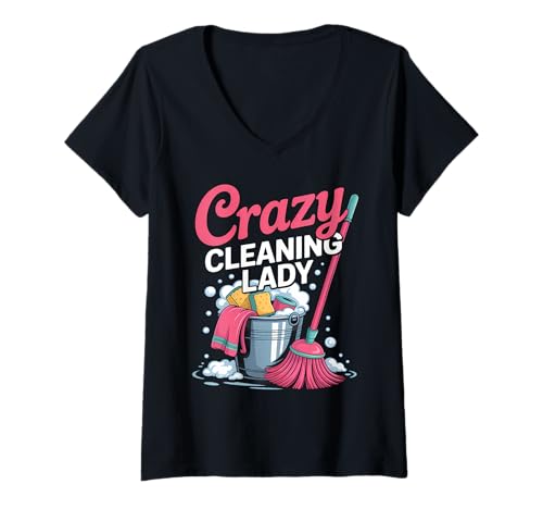 Damen Putzfrau Hauswirtschaft Putzfrau Haushälterin T-Shirt mit V-Ausschnitt Damen Putzfrau Hauswirtschaft Putzfrau Haushälterin T-Shirt mit V-Ausschnitt von Funny Clean Lady House Keeping Designs