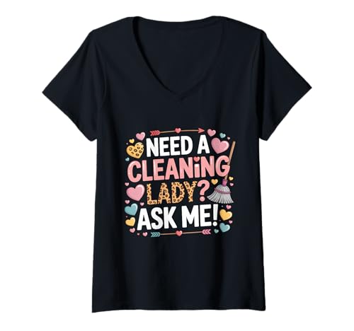 Damen Putzfrau Hauswirtschaft Putzfrau Haushälterin T-Shirt mit V-Ausschnitt Damen Putzfrau Hauswirtschaft Putzfrau Haushälterin T-Shirt mit V-Ausschnitt von Funny Clean Lady House Keeping Designs