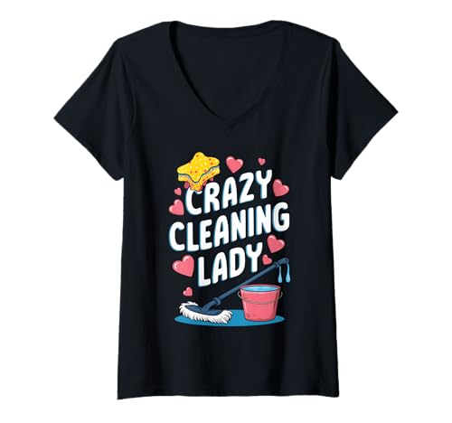 Damen Verrückte Putzfrau Lustige Putzfrau Haushälterin Damen T-Shirt mit V-Ausschnitt Damen Verrückte Putzfrau Lustige Putzfrau Haushälterin Damen T-Shirt mit V-Ausschnitt von Funny Cleaning Enthusiast Womens Jobs Hobby