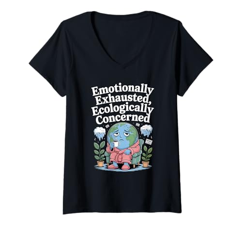 Damen Ökologisch besorgte psychische Gesundheit Erde Pflanzenliebhaber T-Shirt mit V-Ausschnitt von Funny Climate Awareness