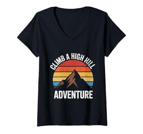 Damen Climb A High Hill Adventure Hiking Klettern T-Shirt mit V-Ausschnitt Damen Climb A High Hill Adventure Hiking Klettern T-Shirt mit V-Ausschnitt von Funny Climb A High Hill Adventure Hiking