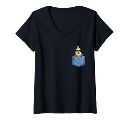 Damen Niedliche Nymphensittich-Liebhaber T-Shirt mit V-Ausschnitt Damen Niedliche Nymphensittich-Liebhaber T-Shirt mit V-Ausschnitt von Funny Cockatiel in Pocket for Cockatiel Bird Lover