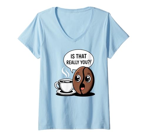 Damen Kaffee Cartoon Lustiger Koffein Humor T-Shirt mit V-Ausschnitt Damen Kaffee Cartoon Lustiger Koffein Humor T-Shirt mit V-Ausschnitt von Funny Coffee Bean Cartoon Coffee Quote