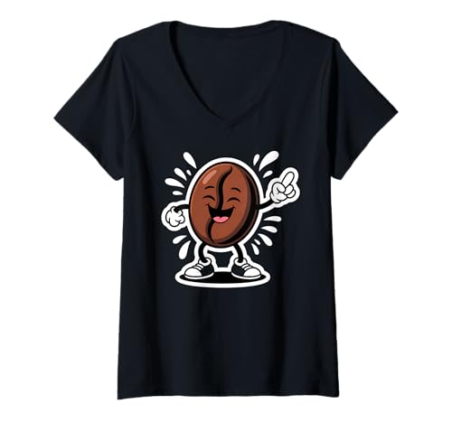 Damen Tanzende Kaffeebohnen, Kaffee, Humor T-Shirt mit V-Ausschnitt Damen Tanzende Kaffeebohnen, Kaffee, Humor T-Shirt mit V-Ausschnitt von Funny Coffee Cartoon Coffee Bean