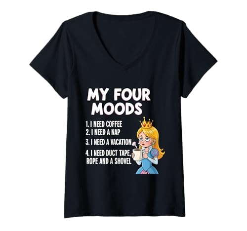 Damen Lustiger Kaffeeliebhaber Nickerchen Urlaub Prinzessin Damen müde Spaß T-Shirt mit V-Ausschnitt von Funny Coffee Lover Naps Vacation Princess Products