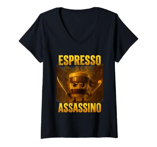 Damen Lustig Espresso Assassino Kaffee Ninja Samurai Shirt T-Shirt mit V-Ausschnitt Damen Lustig Espresso Assassino Kaffee Ninja Samurai Shirt T-Shirt mit V-Ausschnitt von Funny Coffee Ninja Samurai Funny Barista Gift