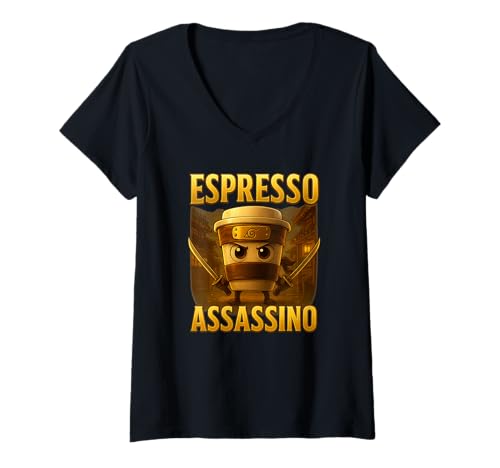 Damen Lustig Espresso Assassino Kaffee Ninja Samurai Shirt T-Shirt mit V-Ausschnitt Damen Lustig Espresso Assassino Kaffee Ninja Samurai Shirt T-Shirt mit V-Ausschnitt von Funny Coffee Ninja Samurai Funny Barista Gift