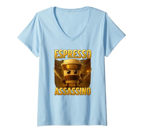 Damen Lustig Espresso Assassino Kaffee Ninja Samurai Shirt T-Shirt mit V-Ausschnitt Damen Lustig Espresso Assassino Kaffee Ninja Samurai Shirt T-Shirt mit V-Ausschnitt von Funny Coffee Ninja Samurai Funny Barista Gift