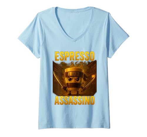 Damen Lustig Espresso Assassino Kaffee Ninja Samurai Shirt T-Shirt mit V-Ausschnitt Damen Lustig Espresso Assassino Kaffee Ninja Samurai Shirt T-Shirt mit V-Ausschnitt von Funny Coffee Ninja Samurai Funny Barista Gift