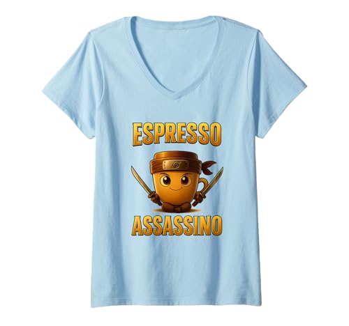 Damen Lustig Espresso Assassino Kaffee Ninja Samurai Shirt T-Shirt mit V-Ausschnitt Damen Lustig Espresso Assassino Kaffee Ninja Samurai Shirt T-Shirt mit V-Ausschnitt von Funny Coffee Ninja Samurai Funny Barista Gift