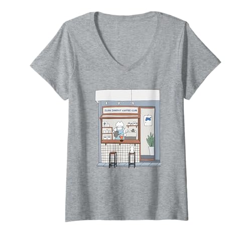 Damen Bunny's Slow Sunday Coffee Club, gemütliche, entspannte Chill-Atmosphäre T-Shirt mit V-Ausschnitt Damen Bunny's Slow Sunday Coffee Club, gemütliche, entspannte Chill-Atmosphäre T-Shirt mit V-Ausschnitt von Funny Coffee Puns for Coffee Lovers