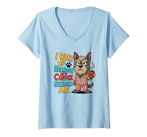 Damen Ich bin aufgewacht, weil mein Kaffee mich brauchte T-Shirt mit V-Ausschnitt Damen Ich bin aufgewacht, weil mein Kaffee mich brauchte T-Shirt mit V-Ausschnitt von Funny Coffee Quotes Canine Pajama