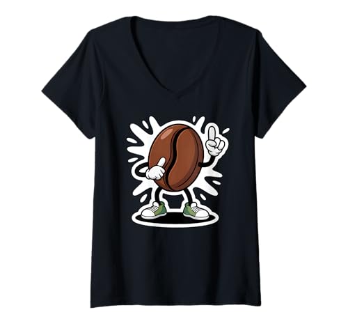 Damen Tanzende Kaffeebohne Lustiger Kaffee T-Shirt mit V-Ausschnitt Damen Tanzende Kaffeebohne Lustiger Kaffee T-Shirt mit V-Ausschnitt von Funny Coffeebean Humor Coffee Lover