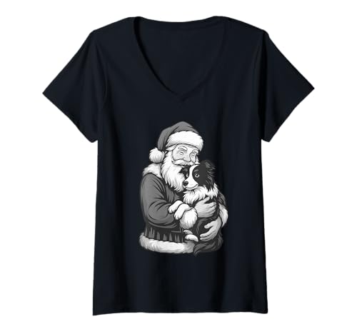 Damen Border Collie Weihnachtsmann Weihnachten Hundeliebhaber T-Shirt mit V-Ausschnitt Damen Border Collie Weihnachtsmann Weihnachten Hundeliebhaber T-Shirt mit V-Ausschnitt von Funny Collie Holiday Dog Designs