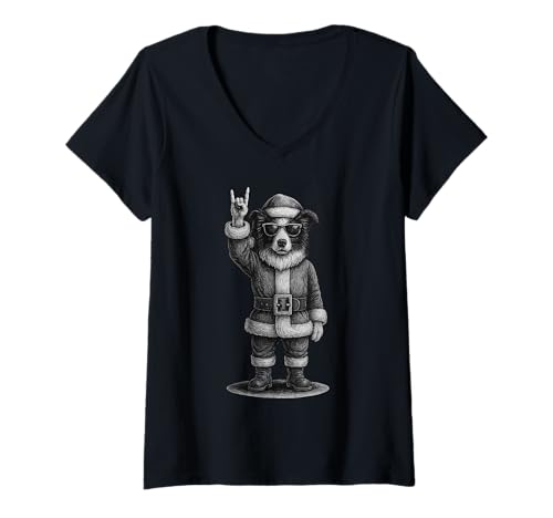 Damen Border Collie Rock Music Weihnachts-Hundeliebhaber T-Shirt mit V-Ausschnitt Damen Border Collie Rock Music Weihnachts-Hundeliebhaber T-Shirt mit V-Ausschnitt von Funny Collie Rock And Roll Dog Designs