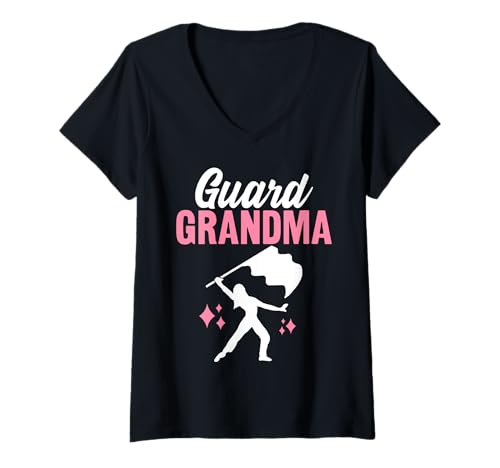 Damen Color Guard Grandma Flag Spinner Marching Band Grandmother T-Shirt mit V-Ausschnitt von Funny Color Guard Shirts for Women Men Kids