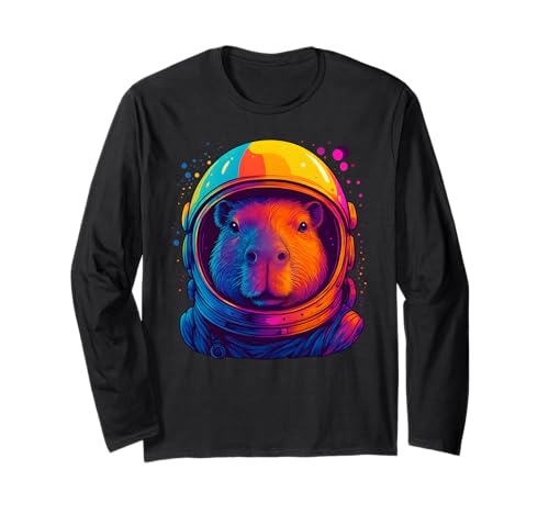 Space Capybara Buntes Astronauten-Capy, Herren, Damen, Kinder Langarmshirt Space Capybara Buntes Astronauten-Capy, Herren, Damen, Kinder Langarmshirt von Funny Colorful Astronaut Capybara Animal Apparel