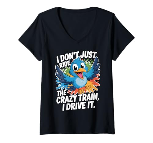 Damen Niedlicher Blauer Vogel im Cartoon-Design, fliegt über Bunte Spritzer T-Shirt mit V-Ausschnitt Damen Niedlicher Blauer Vogel im Cartoon-Design, fliegt über Bunte Spritzer T-Shirt mit V-Ausschnitt von Funny Colorful Cartoon Bird Lover Animal Gifts