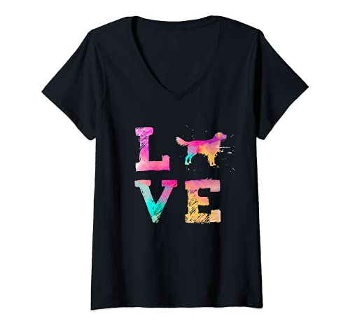 Damen Bunte Aquarellmalerei Flat Coated Retriever 2 Hund T-Shirt mit V-Ausschnitt Damen Bunte Aquarellmalerei Flat Coated Retriever 2 Hund T-Shirt mit V-Ausschnitt von Funny Colorful Flat Coated Retriever 2 Dog Mom
