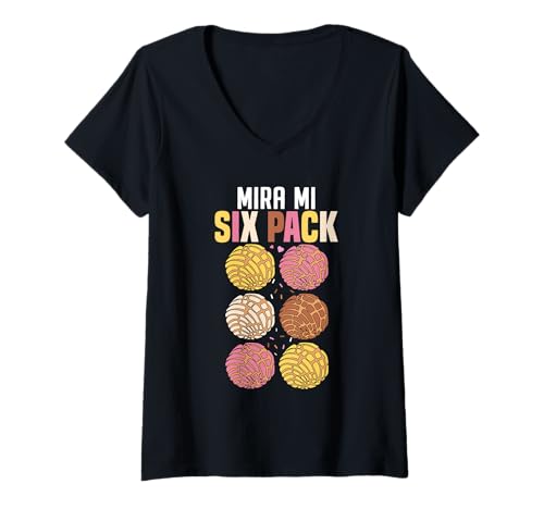 Damen Mira Mi Sixpack Funny Conchas Mexican Sweet Bun Lovers T-Shirt mit V-Ausschnitt Damen Mira Mi Sixpack Funny Conchas Mexican Sweet Bun Lovers T-Shirt mit V-Ausschnitt von Funny Concha Pastry Shirts for Women Men