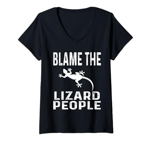 Damen Funny Conspiracy Theorist Blame The Lizard People T-Shirt mit V-Ausschnitt Damen Funny Conspiracy Theorist Blame The Lizard People T-Shirt mit V-Ausschnitt von Funny Conspiracy Theorist Gifts