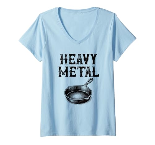 Damen Schwere Metall-Kochpfanne aus Gusseisen T-Shirt mit V-Ausschnitt Damen Schwere Metall-Kochpfanne aus Gusseisen T-Shirt mit V-Ausschnitt von Funny Cooking Pun Cast Iron Heavy Metal