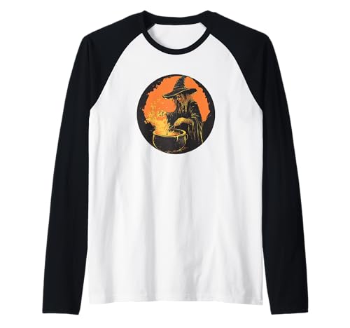 Lustige Hexe mit Rezept für Ärger für Jungen und Mädchen Raglan von Funny Cooking Witch