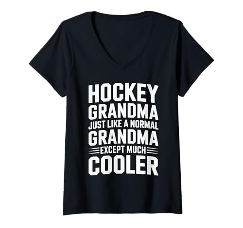 Damen Hockey Oma Lustig Eishockey Großmutter Muttertag T-Shirt mit V-Ausschnitt von Funny Cool Ice Hockey Grandma Apparel Tee