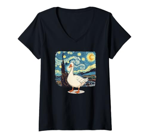 Damen Goose Meme Starry Night Art Lustiges Tier-Parodie Design T-Shirt mit V-Ausschnitt Damen Goose Meme Starry Night Art Lustiges Tier-Parodie Design T-Shirt mit V-Ausschnitt von Funny Cool Quirky Geese Lovers Dream Night CLR