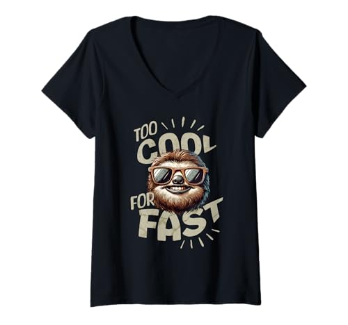 Damen Lustiges Faultier mit Schattierungen, zu cool für schnelles Design T-Shirt mit V-Ausschnitt Damen Lustiges Faultier mit Schattierungen, zu cool für schnelles Design T-Shirt mit V-Ausschnitt von Funny Cool Sloth Collection