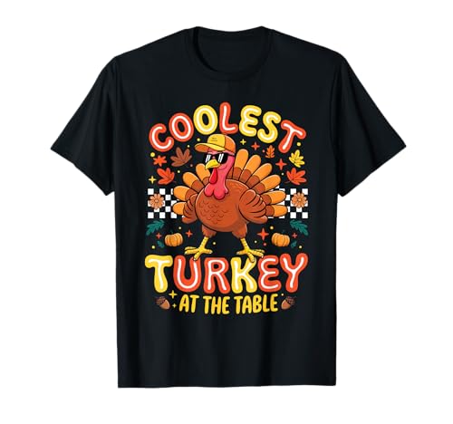 Thanksgiving Kleinkind Kind Junge Dabbing Coolest Turkey at Table T-Shirt von Funny Coolest Turkey At The Table Tee