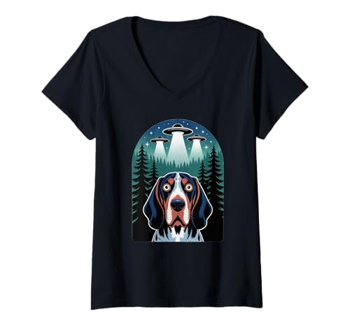 Damen Tennessee Coonhound Selfie Alien UFO Funny Men Women Kids T-Shirt mit V-Ausschnitt Damen Tennessee Coonhound Selfie Alien UFO Funny Men Women Kids T-Shirt mit V-Ausschnitt von Funny Coonhound Selfie Graphic Tees