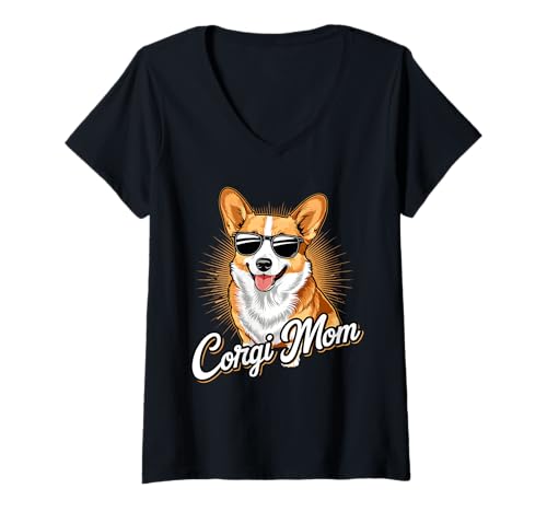 Damen Corgi Mom Damen Lustiger Corgi Besitzer Corgi Hund T-Shirt mit V-Ausschnitt Damen Corgi Mom Damen Lustiger Corgi Besitzer Corgi Hund T-Shirt mit V-Ausschnitt von Funny Corgi Owner Corgi Dog Ajeli Designs