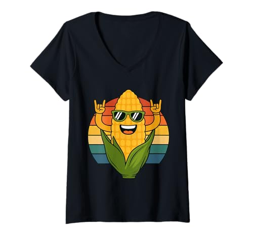 Damen Lustig Cool Retro Maisliebhaber Veggie Bauern Vegan Männer Frauen T-Shirt mit V-Ausschnitt Damen Lustig Cool Retro Maisliebhaber Veggie Bauern Vegan Männer Frauen T-Shirt mit V-Ausschnitt von Funny Corn Retro Summer Veggie Humor Apparel