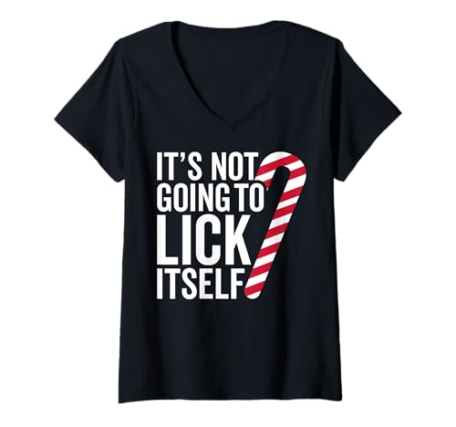 Damen It's Not Going to Lick Itself Lustige Zuckerstange Weihnachten T-Shirt mit V-Ausschnitt Damen It's Not Going to Lick Itself Lustige Zuckerstange Weihnachten T-Shirt mit V-Ausschnitt von Funny Costumes for Celebrating Christmas