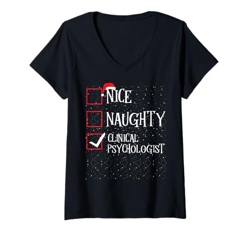 Damen Naughty Nice Clinical Psychologe – Weihnachtsliste Pyjama T-Shirt mit V-Ausschnitt von Funny Costumes for Celebrating Christmas