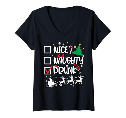 Damen Nette freche betrunkene lustige Weihnachtsliste Party T-Shirt mit V-Ausschnitt Damen Nette freche betrunkene lustige Weihnachtsliste Party T-Shirt mit V-Ausschnitt von Funny Costumes for Celebrating Christmas