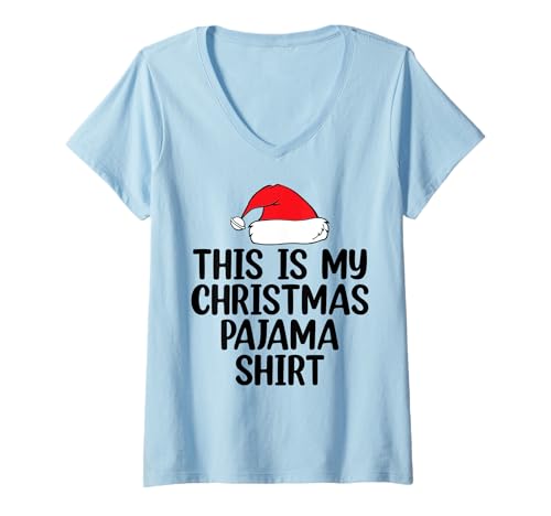 Damen This is My Christmas Pyjama-Shirt, lustiger Urlaub T-Shirt mit V-Ausschnitt von Funny Costumes for Celebrating Christmas