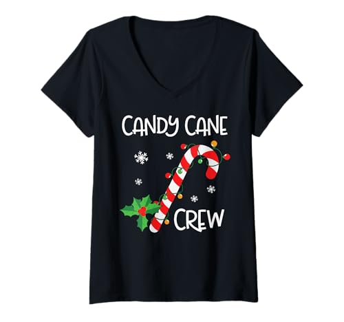 Damen Zuckerstange Crew Weihnachten Matching Family T-Shirt mit V-Ausschnitt von Funny Costumes for Celebrating Christmas