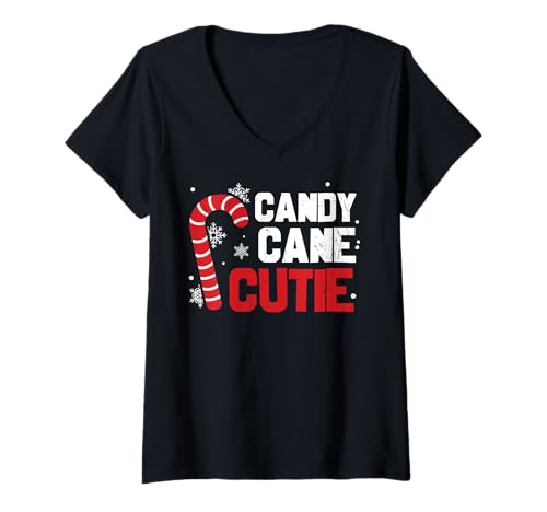 Damen Zuckerstange Cutie Weihnachten Lustig Matching T-Shirt mit V-Ausschnitt von Funny Costumes for Celebrating Christmas