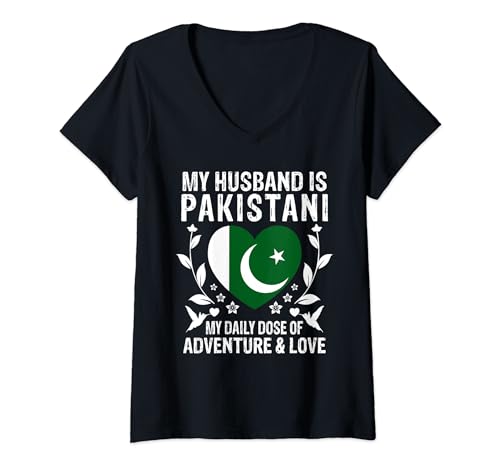 Damen My Husband Is Pakistani Husband Pakistan Flag Spouses T-Shirt mit V-Ausschnitt von Funny Couple Nations Heritage Quotes Tops ...