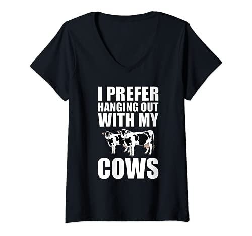 Damen Lustiger Kuhbauer I Prefer Hanging Out With My Cows T-Shirt mit V-Ausschnitt Damen Lustiger Kuhbauer I Prefer Hanging Out With My Cows T-Shirt mit V-Ausschnitt von Funny Cow Designs for Farm Lovers