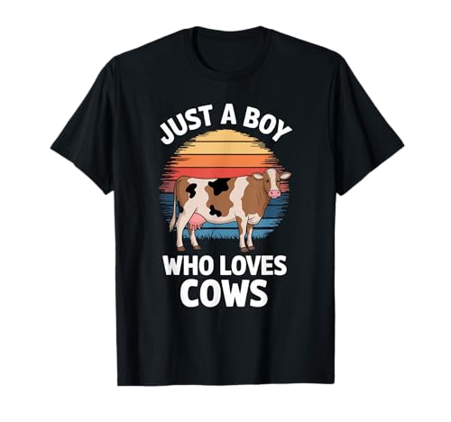 Just a Boy Who Loves Cows Vintage Bauernhoftier Jungen Kinder Kuh T-Shirt von Funny Cow Lover Apparel for Men Women
