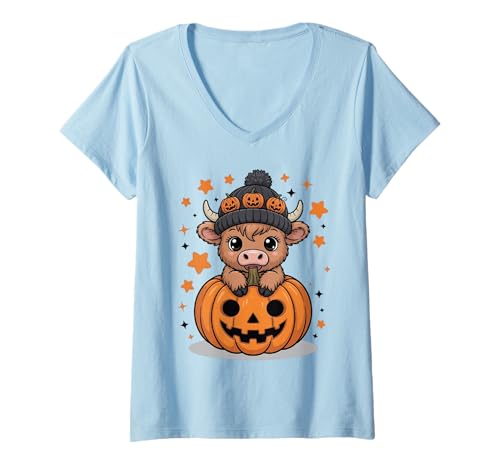 Damen Lustige Kuh Halloween Bauernhof Tierliebhaber Herbst Kürbis Herbst T-Shirt mit V-Ausschnitt Damen Lustige Kuh Halloween Bauernhof Tierliebhaber Herbst Kürbis Herbst T-Shirt mit V-Ausschnitt von Funny Cow Lover Fall Pumpkin Halloween Gifts
