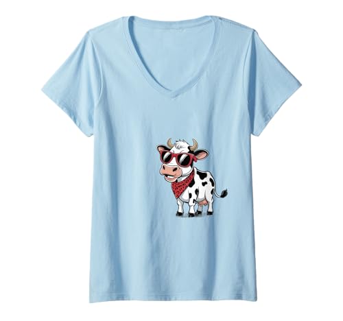 Damen Funny Cow Red Bandana Cartoon Animal Humor T-Shirt mit V-Ausschnitt Damen Funny Cow Red Bandana Cartoon Animal Humor T-Shirt mit V-Ausschnitt von Funny Cow Red Bandana Cartoon Animal Design