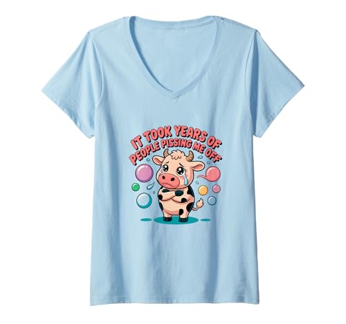 Damen Funny Cow IT Took Year of People Pissing Me Off T-Shirt mit V-Ausschnitt Damen Funny Cow IT Took Year of People Pissing Me Off T-Shirt mit V-Ausschnitt von Funny Cow Sarcastic People Humor Mood Design