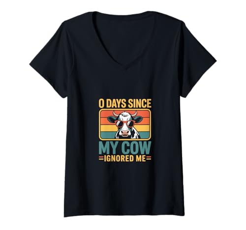 Damen 0 Tage, seit Meine Kuh Mich ignoriert hat Cow Farmer T-Shirt mit V-Ausschnitt Damen 0 Tage, seit Meine Kuh Mich ignoriert hat Cow Farmer T-Shirt mit V-Ausschnitt von Funny Cow Shirts For Men Women Gift