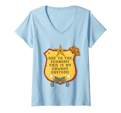 Damen Due to The Economy This is My Cowboy Kostüm Lustiges Cowboy T-Shirt mit V-Ausschnitt von Funny Cowboy Costume