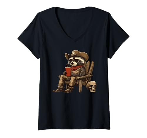 Damen Funny Raccoon Cowboy T-Shirt mit V-Ausschnitt Damen Funny Raccoon Cowboy T-Shirt mit V-Ausschnitt von Funny Cowboy Raccoon Apparel