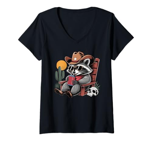 Damen Funny Raccoon Cowboy T-Shirt mit V-Ausschnitt Damen Funny Raccoon Cowboy T-Shirt mit V-Ausschnitt von Funny Cowboy Raccoon Apparel